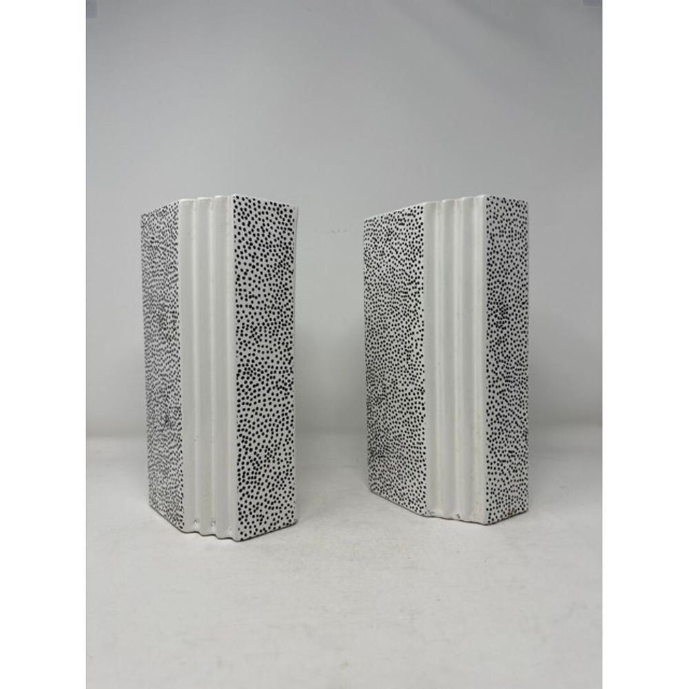 Pair Of Vintage Post-Modern Massimo Materassi Black White Polka Dot Ceramic Vase